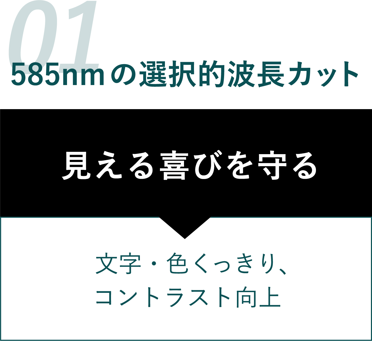 585nmの選択的波長カット: 見える喜びを守る[文字・色くっきり、 コントラスト向上]