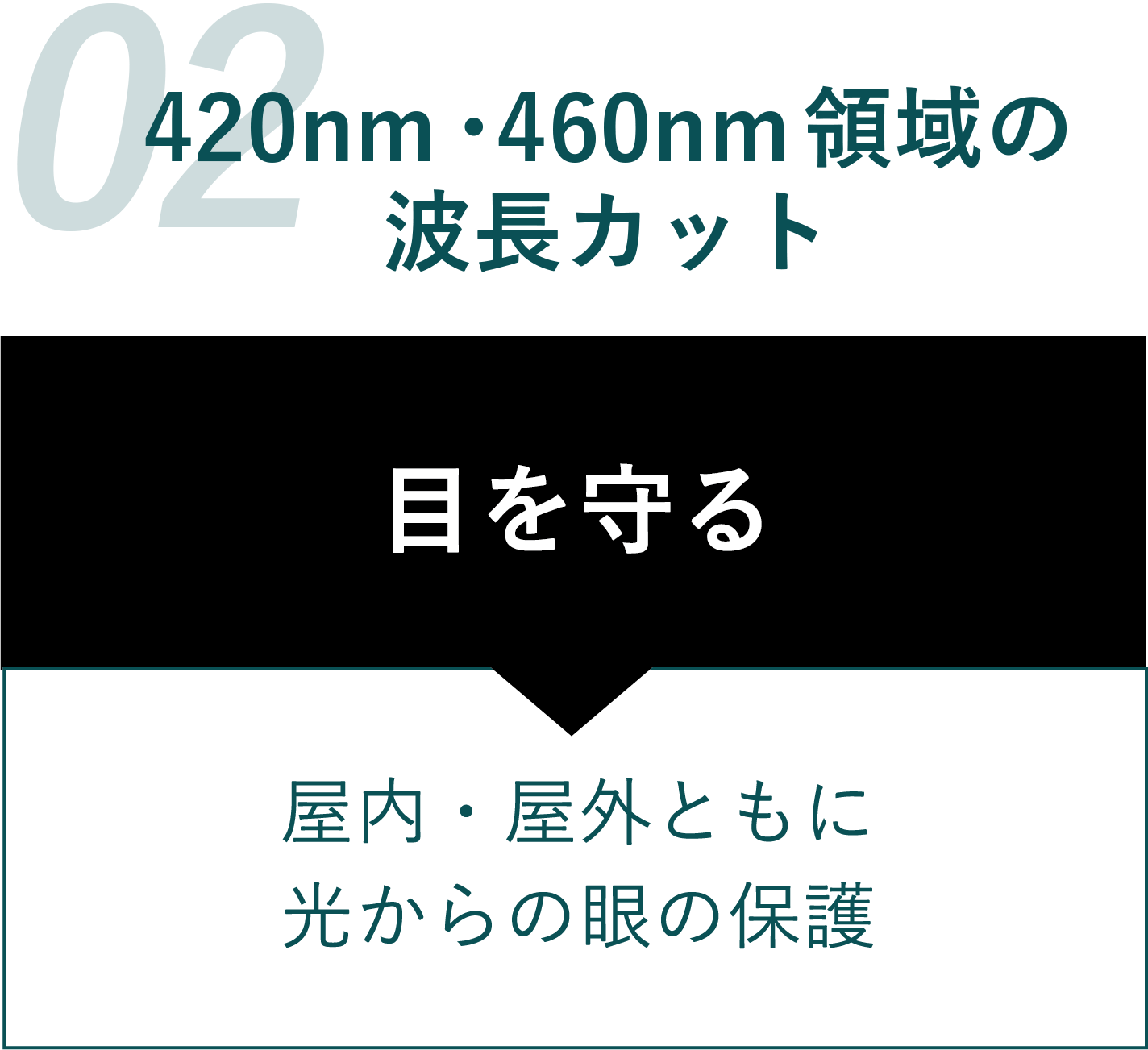 420nm・460nm領域の波長カット: 目を守る[屋内・屋外ともに 光からの眼の保護]